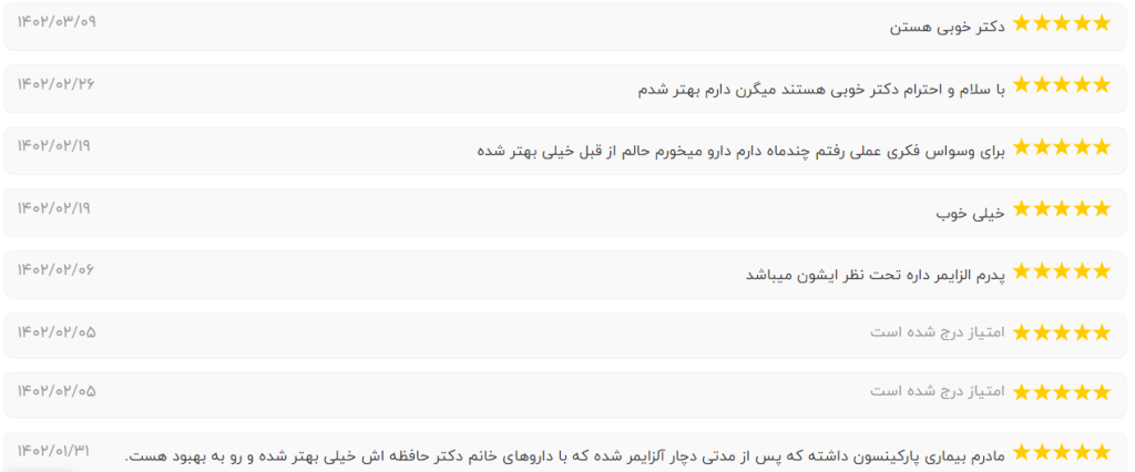 نظرات بیماران در مورد دکتر شبنم رفیع زاده