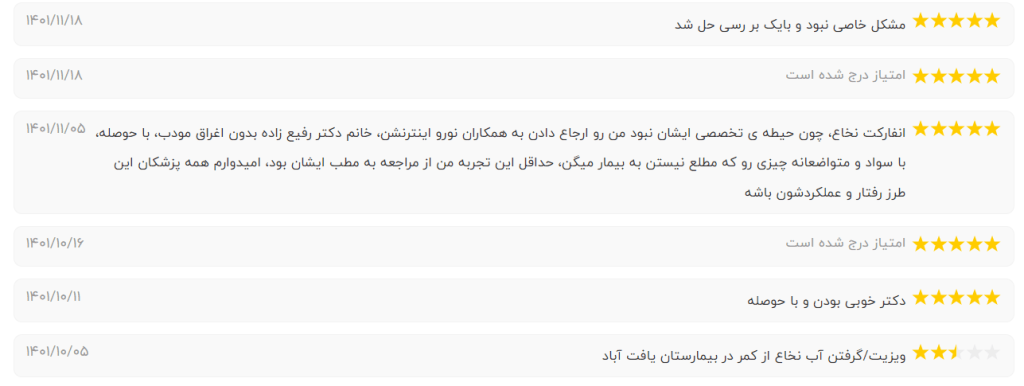 نظرات بیماران در مورد دکتر شبنم رفیع زاده