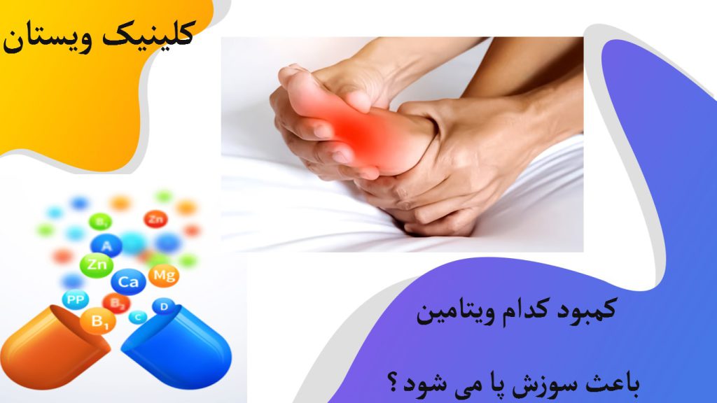 یک تصویر از پای یک شخص که سوزش دارد و یک تصویر از چند قرص ویتامین